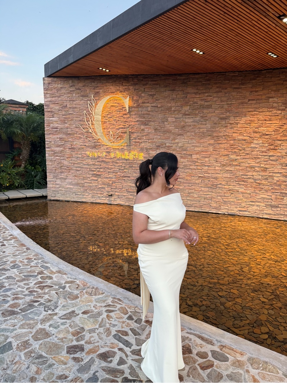 Off-Shoulder Butter Yellow Cream Wedding Gown